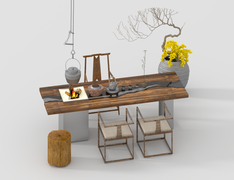  茶桌组合3d模型 