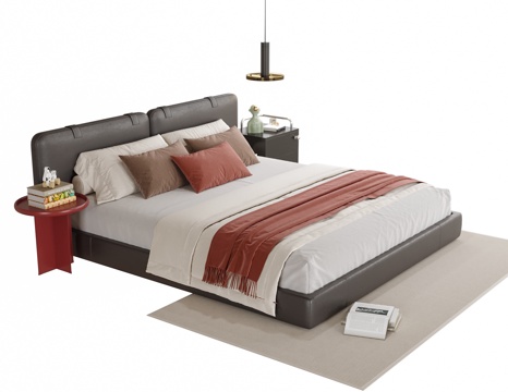  现代双人床 床头柜su模型 