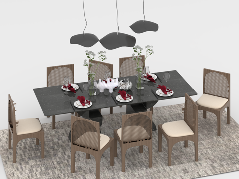  茶桌组合3d模型 