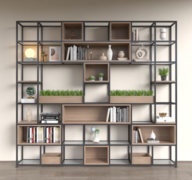  铁艺置物架 金属置物架 置物架隔断 隔断置物架 不锈钢书架su模型 