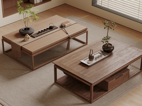  新中式茶几 长方形茶几 木制茶几 客厅茶几3d模型 