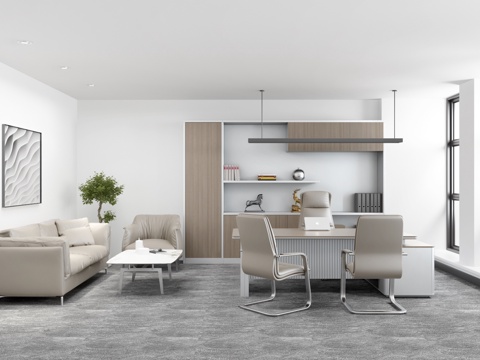  现代经理主管办公室办公桌文件柜沙发茶几班椅台前椅3d模型 