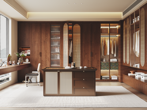  中古法式衣帽间 衣柜 岛台3d模型 