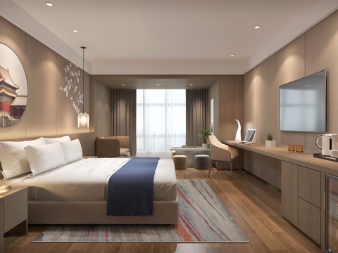  现代酒店客房 标准间客房 双人间 大床房 快捷酒店客房3d模型 