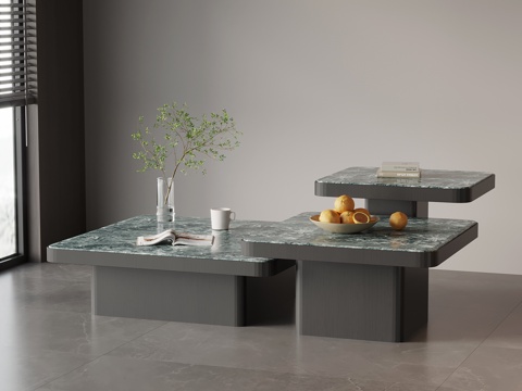 现代意式茶几 方形茶几 大理石茶几su模型
