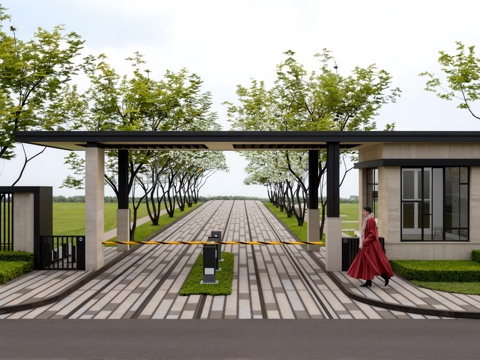  园区景观大门门头su模型 