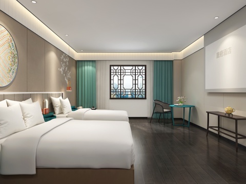  现代酒店客房 标准间客房 双人间 大床房 快捷酒店客房3d模型 