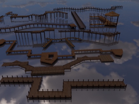  高架桥 滨水景观 景观桥 桥梁 结构桥 桥 木栈道su模型 