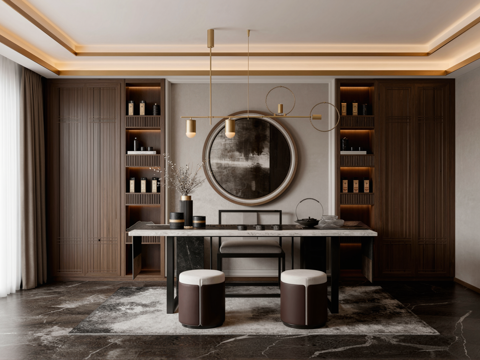 新中式书房su模型