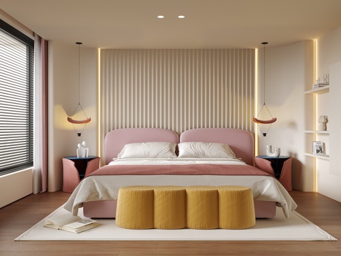  现代女孩房 儿童房 床头柜 儿童床3d模型 