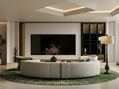  新中式沙发组合背景墙设计3d模型 