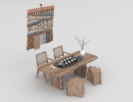  茶桌组合3d模型 
