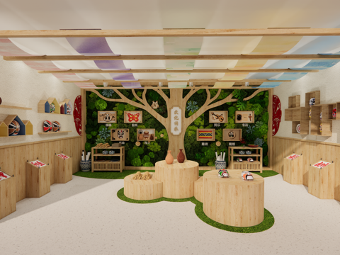  幼儿园设计 幼儿园文化墙 幼儿园大厅  非遗文化馆su模型 