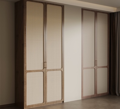  中古风衣柜 双开门到顶衣柜3d模型 