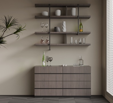 现代意式酒柜 酒架 餐边柜su模型su模型