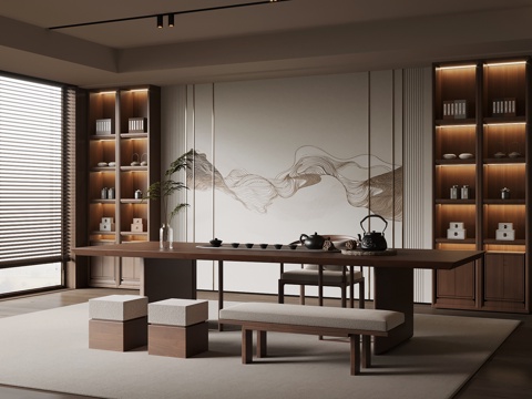 新中式电视柜su模型