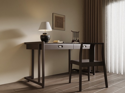  新中式书桌椅3d模型 