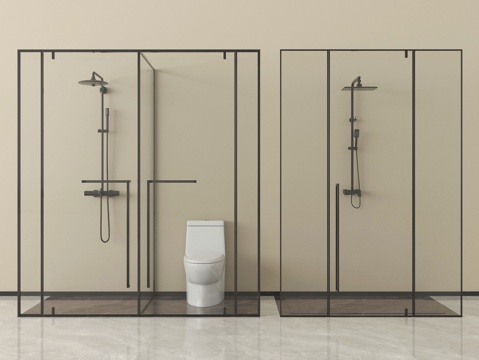 现代极简淋浴房 淋浴间 卫浴小件su模型