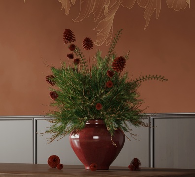 新中式花瓶 插花花艺su模型