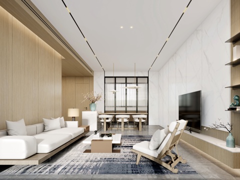  现代极简客餐厅3d模型 