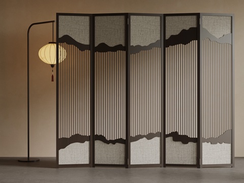  新中式屏风 隔断3d模型 