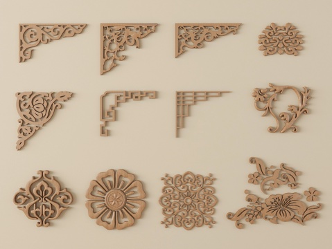  中式雕花 角花 仿古雕花 镂空花纹su模型 