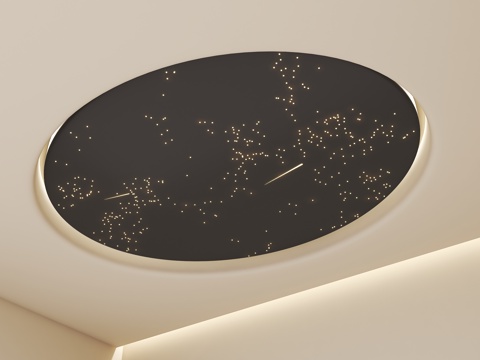 宅寂风格吊顶 圆形异形吊顶 星空吊顶 悬浮吊顶 圆形星空顶su模型