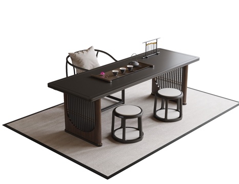  现代茶桌椅 书桌椅 茶具摆件3d模型 