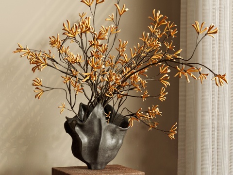  中古风花瓶插花3d模型 