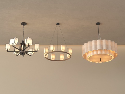 新中式吊灯 金属吊灯 侘寂风吊灯su模型su模型