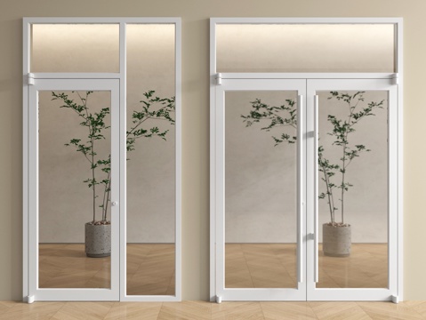 现代玻璃双门 玻璃单开门 办公玻璃门 玻璃大门su模型