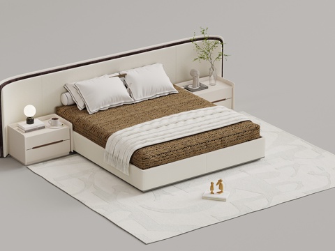  现代双人床 床头柜su模型 