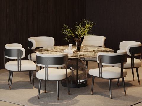 现代意式餐桌椅 圆桌su模型