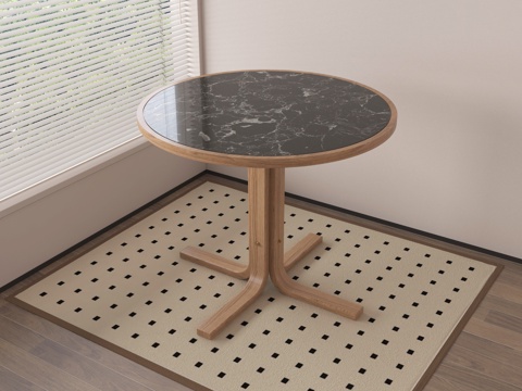 中古风餐桌 大理石餐桌su模型