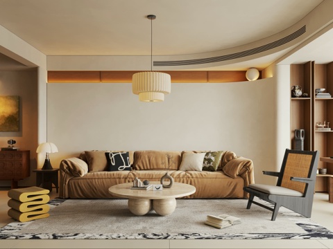  侘寂复古风客餐厅 中古风客餐厅3d模型 