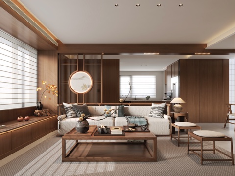  新中式客餐厅3d模型 