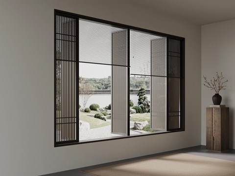  新中式窗户 窗帘3d模型 