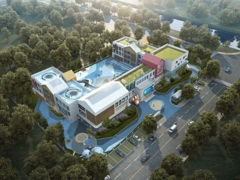  现代 幼儿园 教学楼 建筑外观 学校3D模型3d模型 