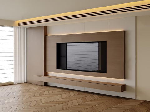  中古风电视背景墙3d模型 