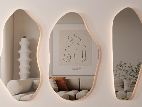 现代镜子 化妆镜 装饰镜 落地镜 异形镜子su模型