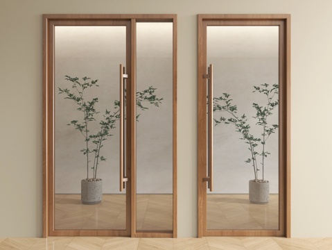 中古风玻璃双门 玻璃单开门 办公玻璃门 玻璃大门su模型