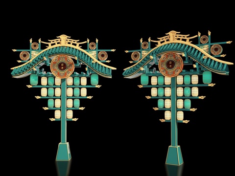  新中式户外灯笼装置 美陈打卡 古风灯笼灯架组合  景区灯笼装3d模型 