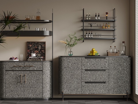 现代意式餐边柜 酒架_场景号su模型