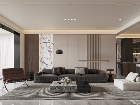  意式轻奢客厅3d模型 