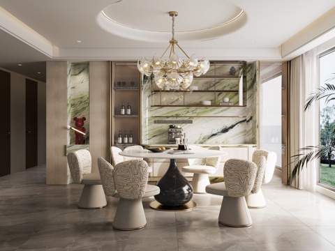  意式轻奢餐厅 开放式餐厅3d模型 