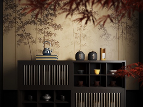 新中式茶柜su模型