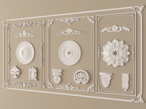 法式复古雕花 石膏雕花 灯盘 石膏构件su模型