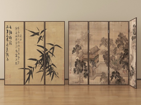  新中式屏风隔断 折叠屏风3d模型 