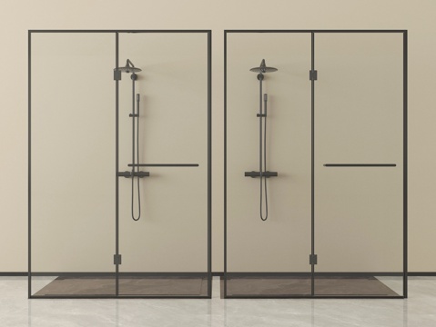 现代极简淋浴房 淋浴间  花洒淋浴su模型