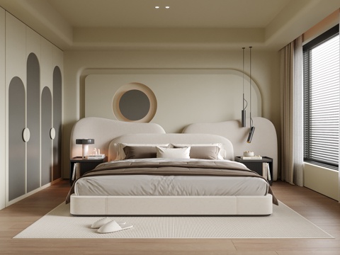  现代卧室 双人床 床头柜3d模型 